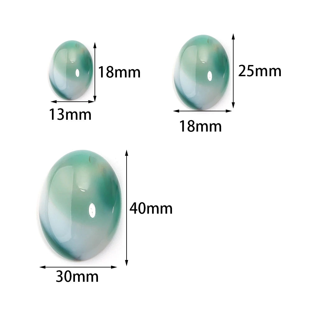Striped Green Agate Oval Cabochon Flat Back Gemstone Beads DIY Gemstone Cabochon Beads PLUSH