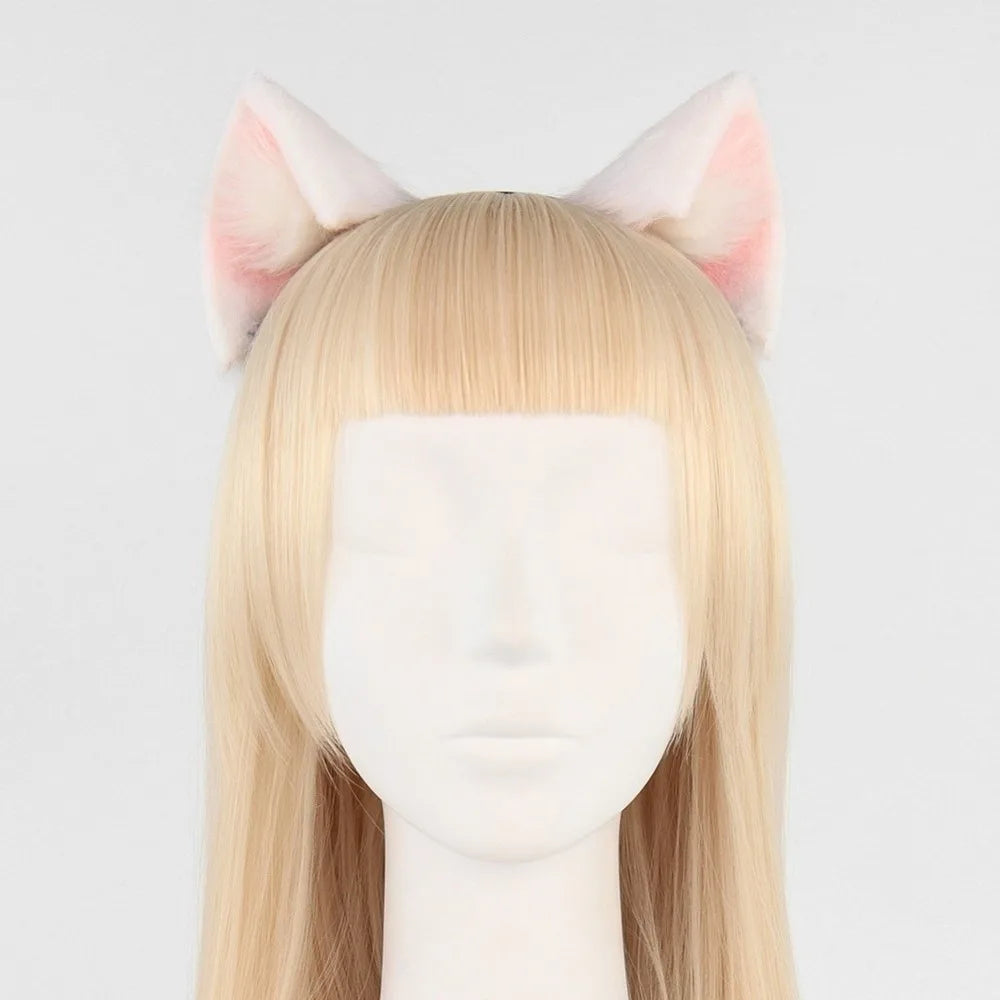 Plush Cat Ears Headband – Gothic Lolita Animal Headwear Cat Ears Headband PLUSH White Pink
