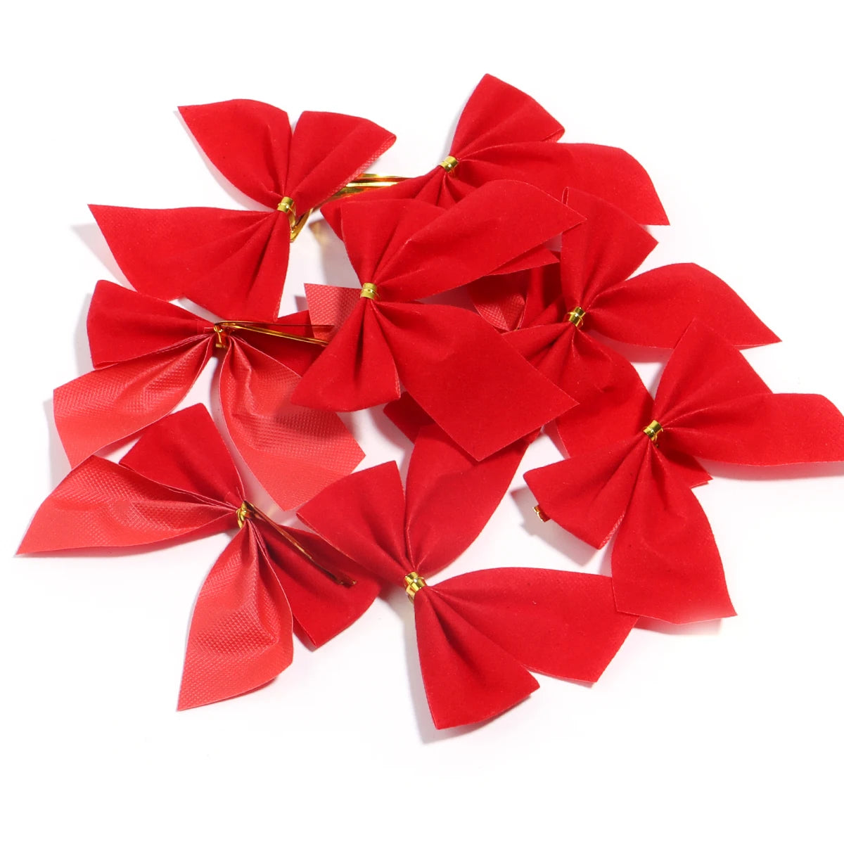 30pcs Handmade Fabric Ribbon Bows Gold Red DIY Gift Decor Decorative Ribbon Bows PLUSH red 5.5x5cm