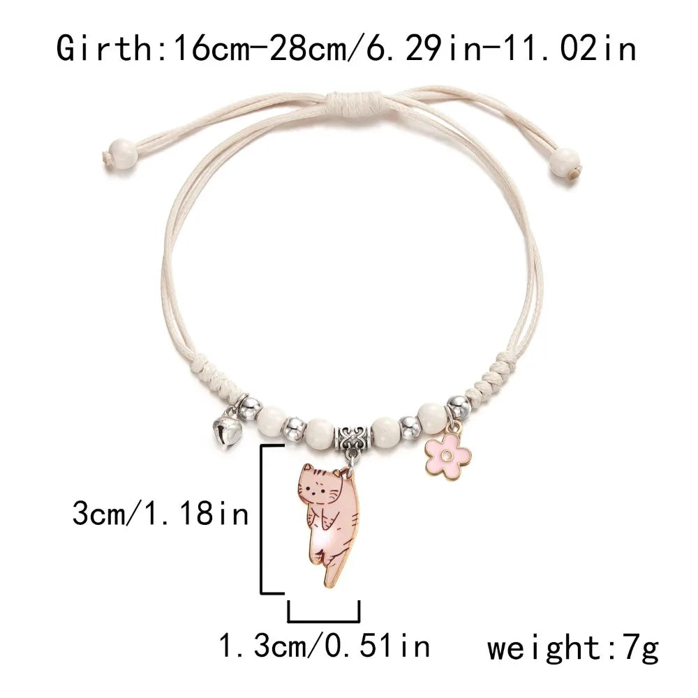 Colorful Cat String Bracelet – Handmade Woven Bead Jewelry Beaded String Bracelet PLUSH Style E