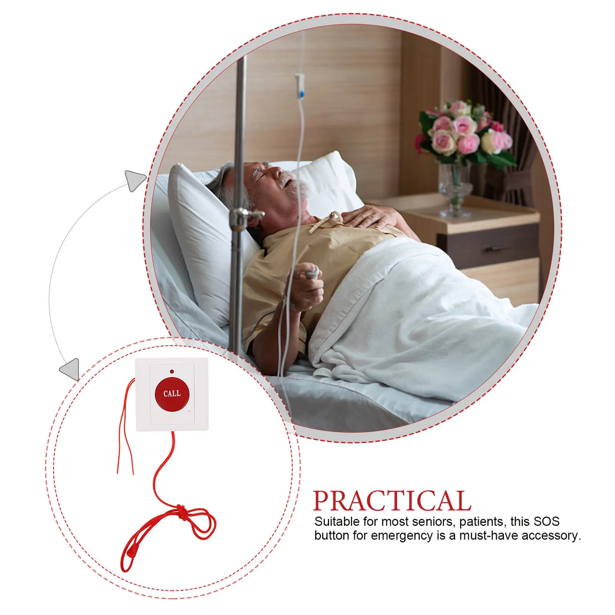 Wall Mount Emergency Call Button Rope Trigger – Senior Alert Emergency Alert Button PLUSH