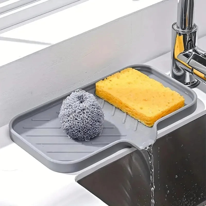 Silicone Sink Tray with Drain – Soap & Sponge Holder Sink Organizer Tray PLUSH