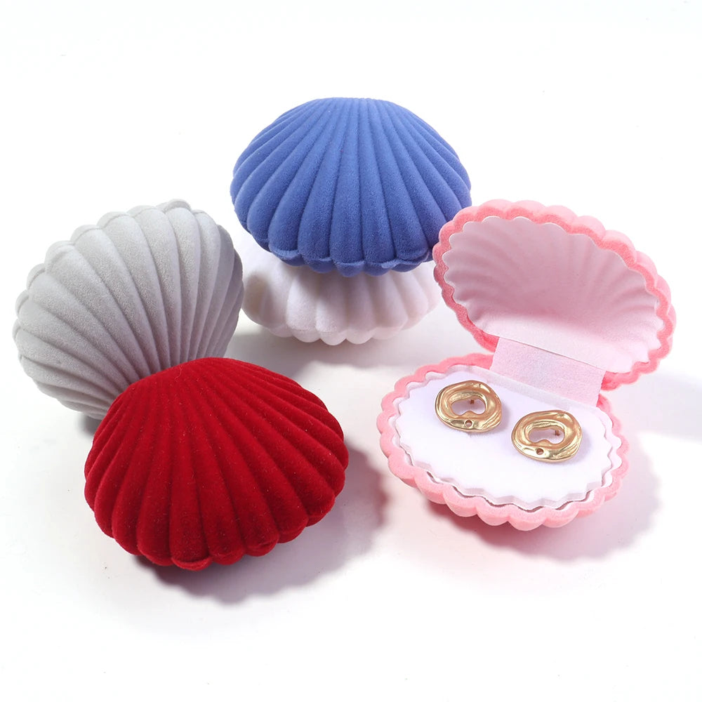 Shell Shape Velvet Jewelry Box – Ring, Earring & Gift Storage Jewelry Gift Box PLUSH