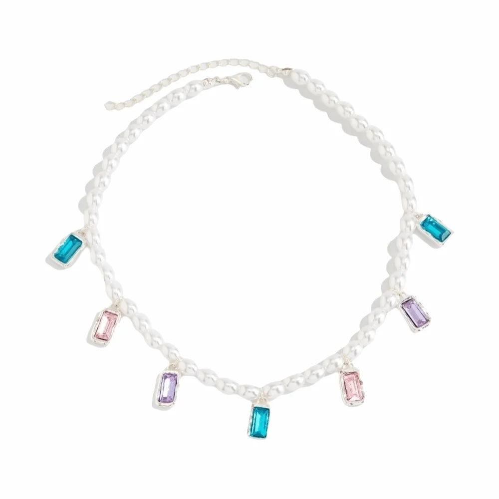 Y2K Rhinestone Choker Necklace & Ring Set – Imitation Pearl Jewelry Set PLUSH Necklace A