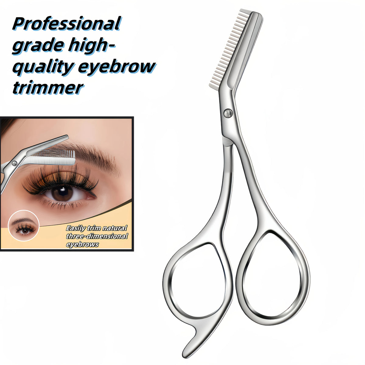 Stainless Steel Eyebrow Scissors with Comb – Beard Trimming Eyebrow Grooming Scissors PLUSH