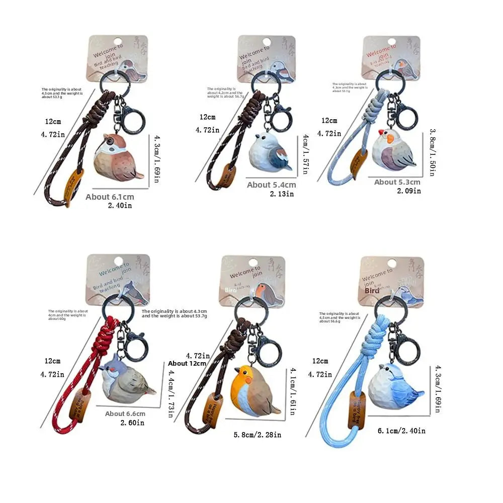 Kawaii Bird Keychain – Wood Carving Style Blue Tit Sparrow Animal Keychain PLUSH