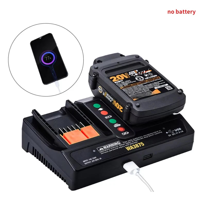 Worx 18V 20V Li-ion Battery Charger WA3875 EU Plug 2A/3A Battery Charger PLUSH