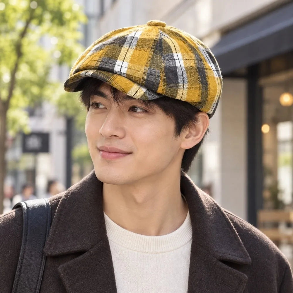 Women's Plaid Newsboy Beret Cap – Lightweight Octagonal Hat Newsboy Beret Cap PLUSH