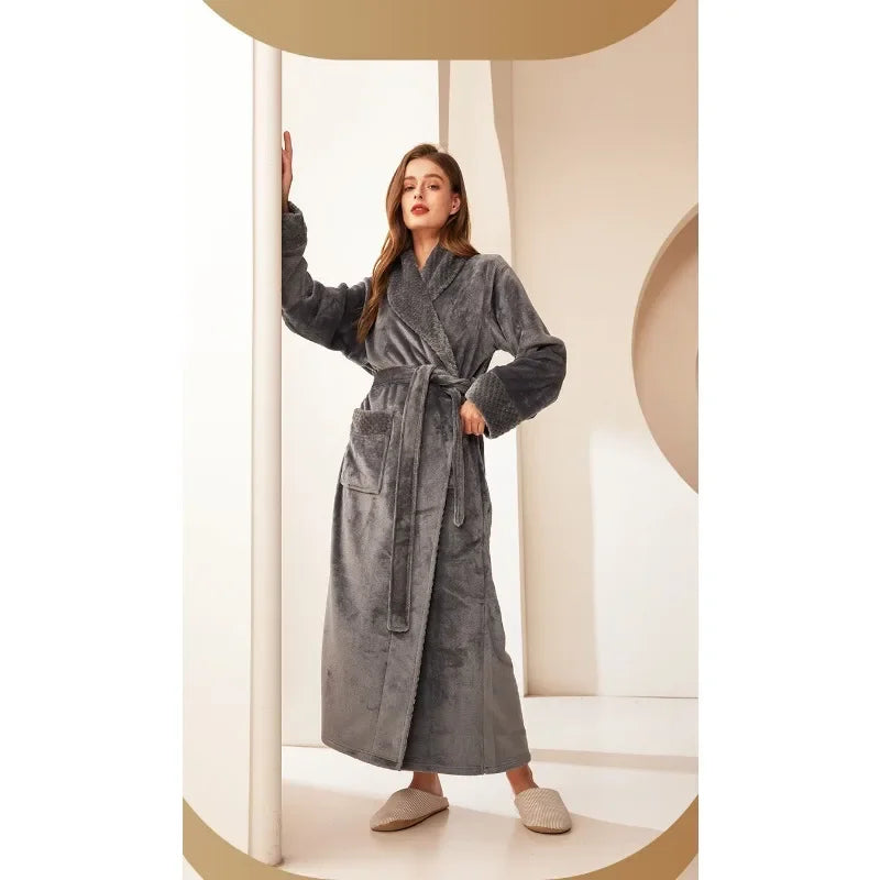 Plush Coral Velvet Bathrobe – Thick Long Robe Men & Women Plush Bathrobe PLUSH