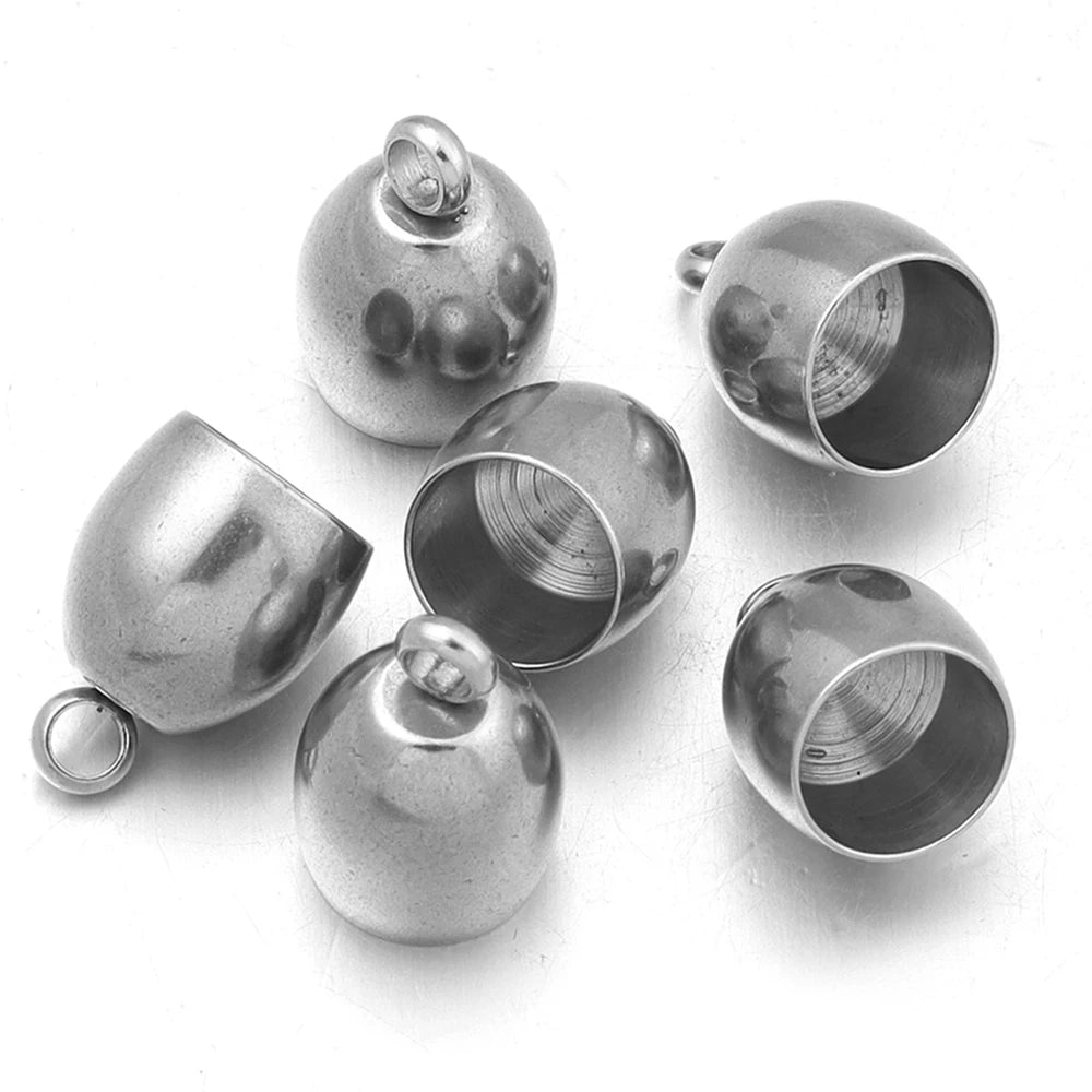 Stainless Steel Cord End Caps with Loop – 6pcs Jewelry Findings Jewelry Findings PLUSH Steel 9X13.5mm