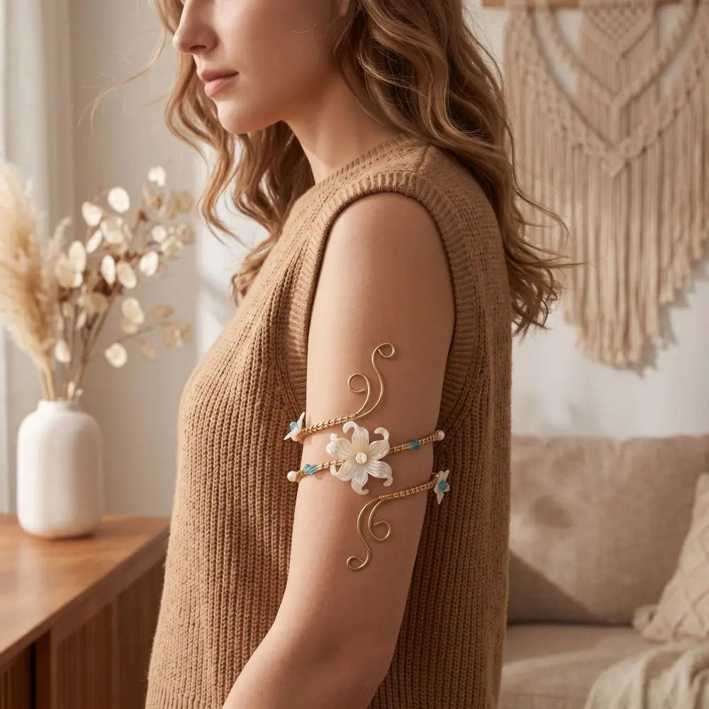 Bohemian Flower Arm Cuff Bangle – Gold & Silver Alloy Arm Cuff Bangle PLUSH