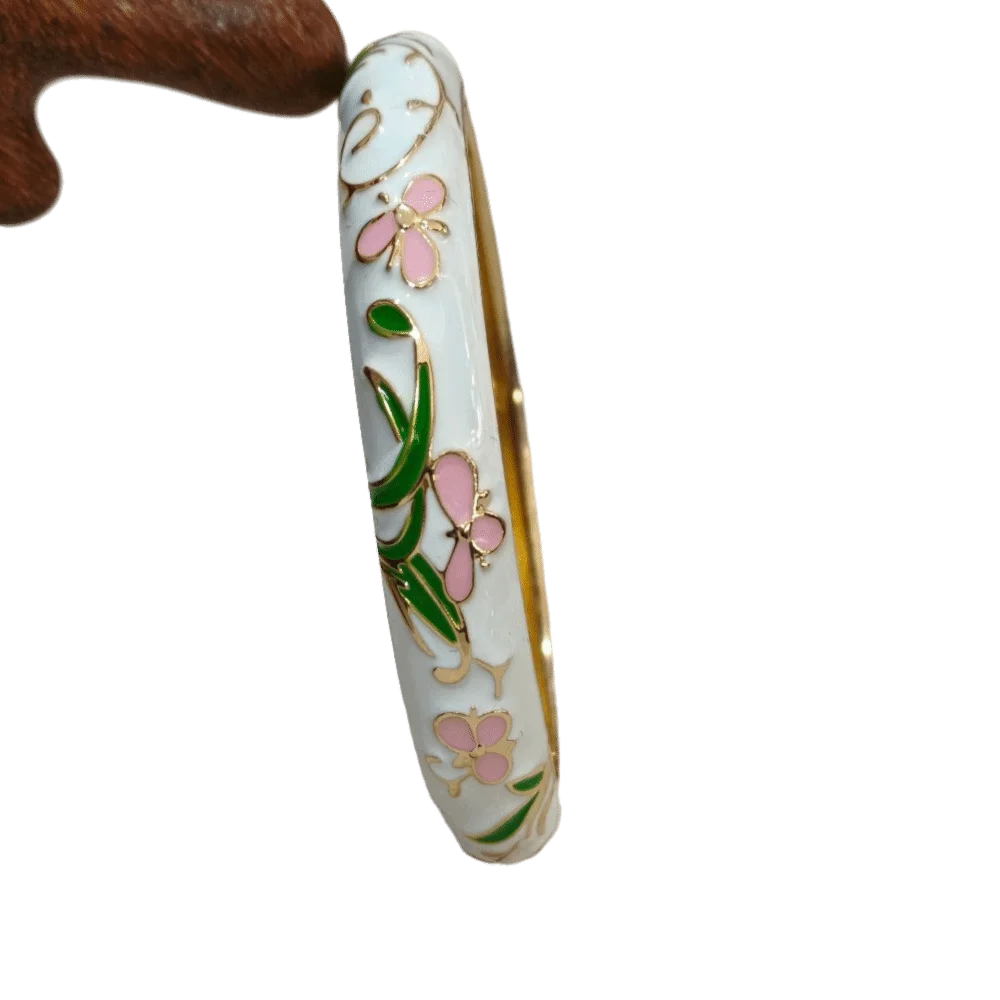 Enamel Peony Filigree Bangle – Vintage Cloisonné Bracelet Enamel Bangle PLUSH 12