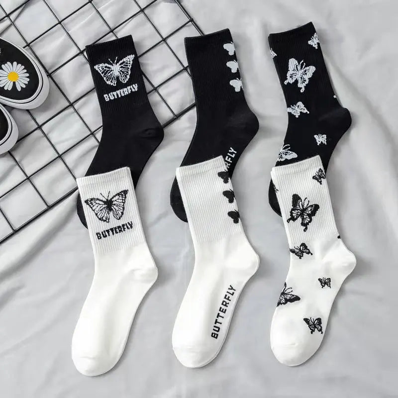 Women's Butterfly Print Mid-Crew Socks – Spring Summer Knit Mid-Crew Socks PLUSH