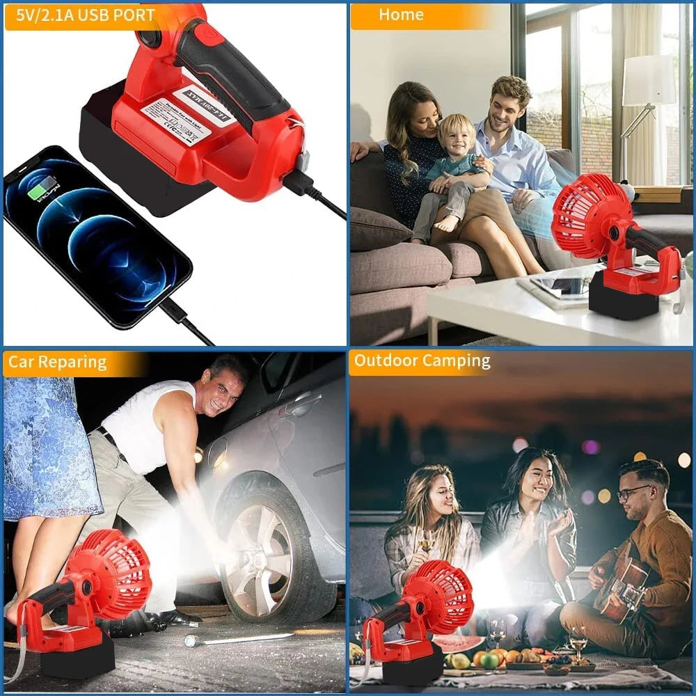 ZWINCKY Cordless LED Work Fan for Milwaukee 18V Battery Cordless Work Fan PLUSH