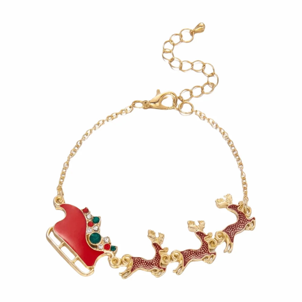 Christmas Sleigh Pendant Necklace – Enamel Rhinestone Choker Pendant Necklace PLUSH