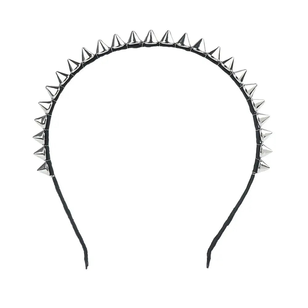 Punk Rock Bow Rivet Headband – Studded Metal Hair Band Rivet Hair Headband PLUSH Silver