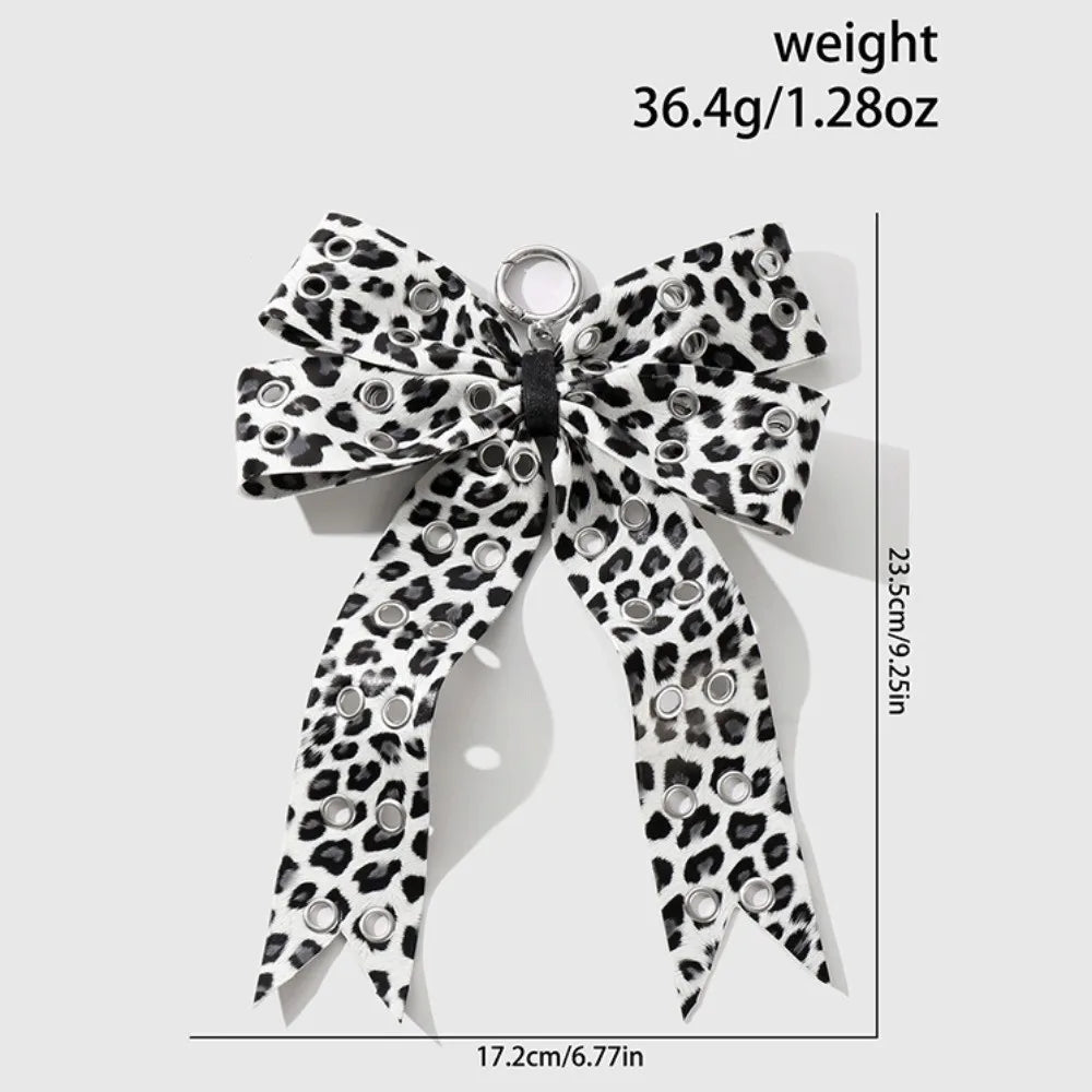 Y2K Gothic Bow Keychain PU Leather Rivet Leopard Keyring Fashion Keychain PLUSH Style 5