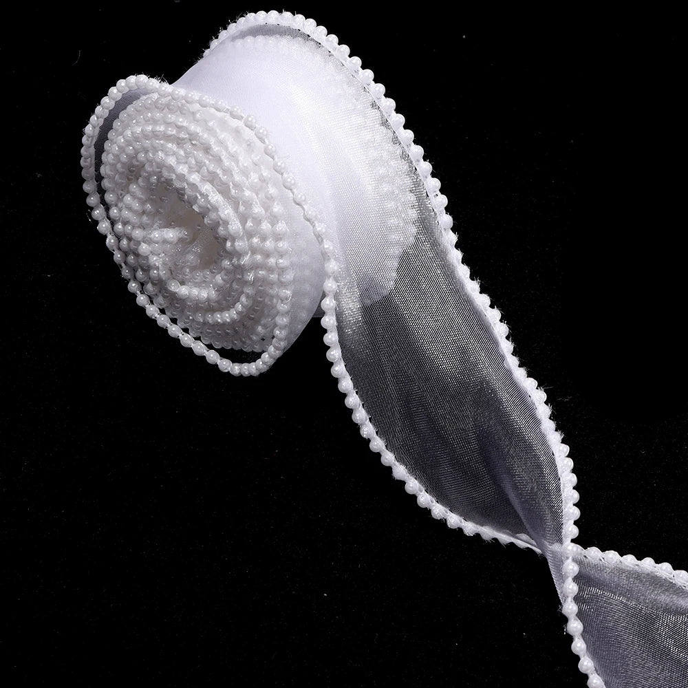 5 Yards Pearl Edge Wave Organza Ribbon – DIY Weddings & Crafts Craft Ribbon Trim PLUSH white 4cm