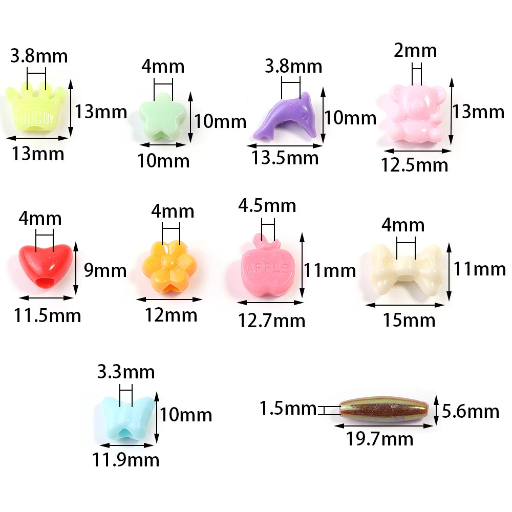 50pcs Cartoon Plastic Big Hole Beads – Animal Fruit Flower DIY Craft Beads PLUSH