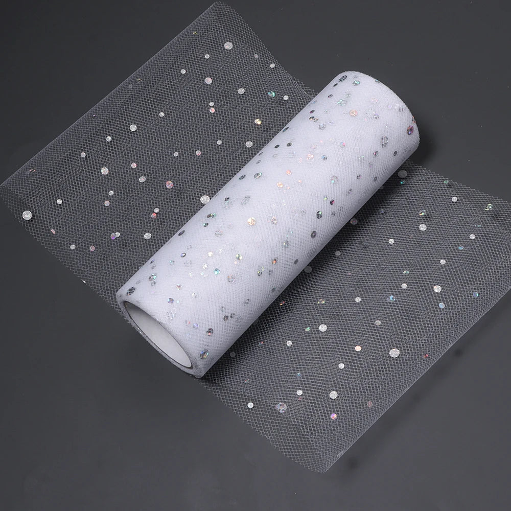 10 Yards Laser Sequin Tulle Glitter Mesh Fabric 15cm DIY Craft Glitter Mesh Fabric PLUSH white 15cm