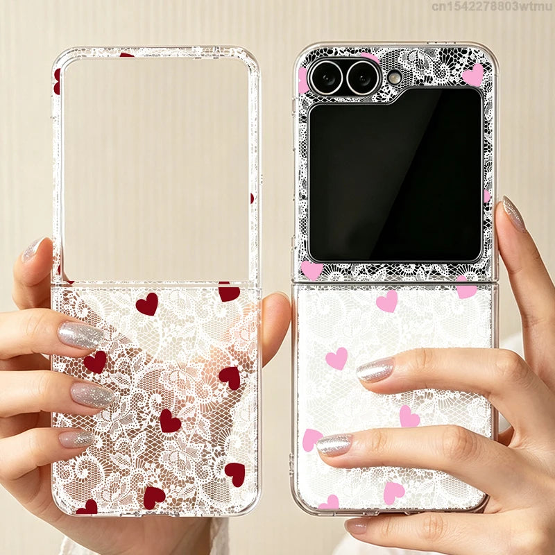 Lace Love Heart Case Samsung Galaxy Z Flip 3 4 5 6 7 8 Phone Case PLUSH