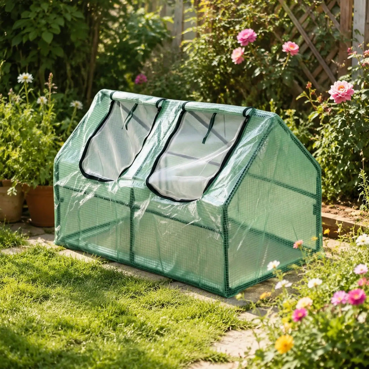 Portable Greenhouse Zippered Openings & Mesh Vents – 120×60cm Portable Greenhouse PLUSH