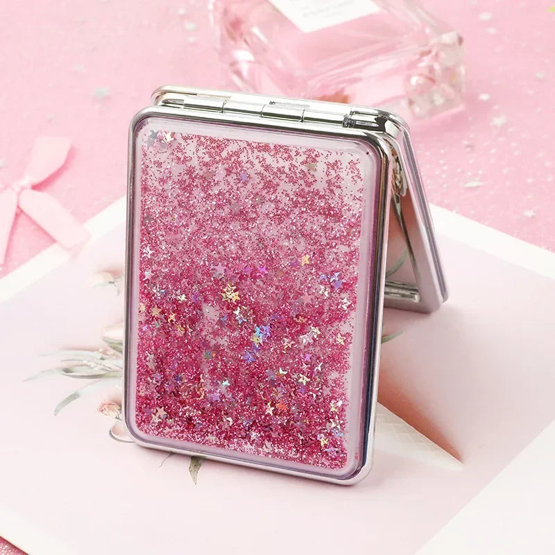 Folding Double-Sided Compact Makeup Mirror – Sparkling Sand Pink Compact Makeup Mirror PLUSH 3