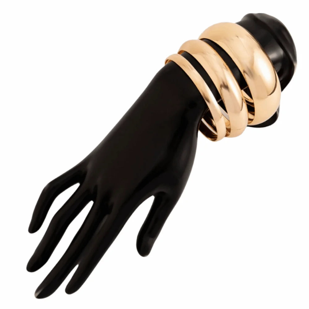 Vintage Punk Metal Bangle Set – Stackable Wide Bracelets 3–8pc Stackable Bangle Set PLUSH 3Pcs Gold 1
