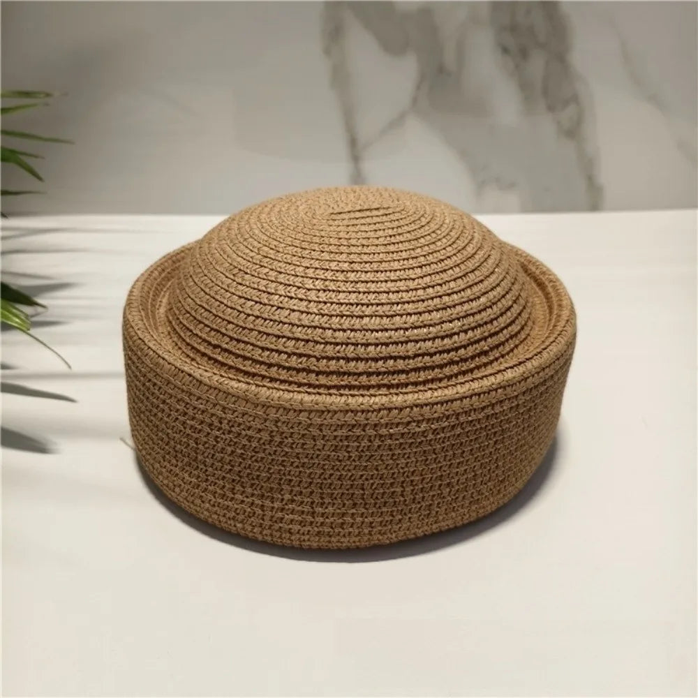Vintage Wide Brim Woven Straw Sun Hat – Painter Beret Style Woven Straw Hat PLUSH Khaki