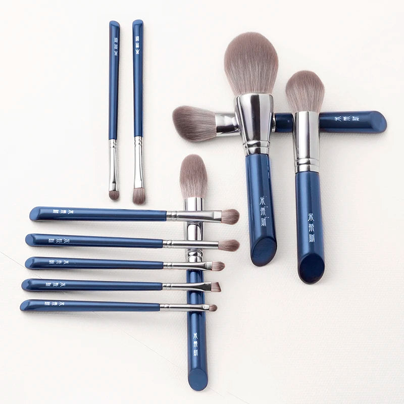 MyDestiny Azure Blue 11pc Makeup Brush Set – Soft Fiber Kit Makeup Brush Set PLUSH