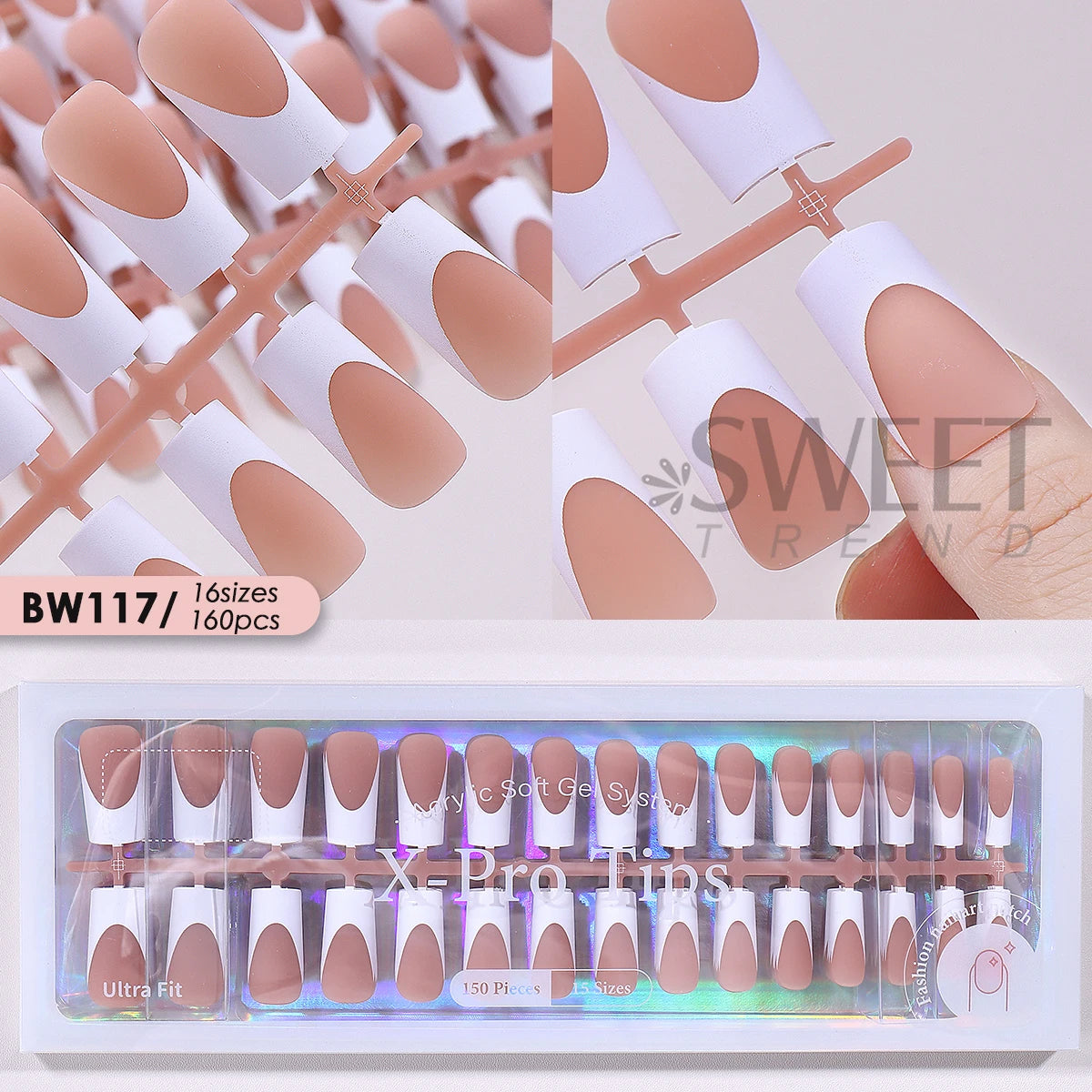 150/160pcs Matte Press On Nails Nude Pink French Tips Press On Nail Tips PLUSH BW117