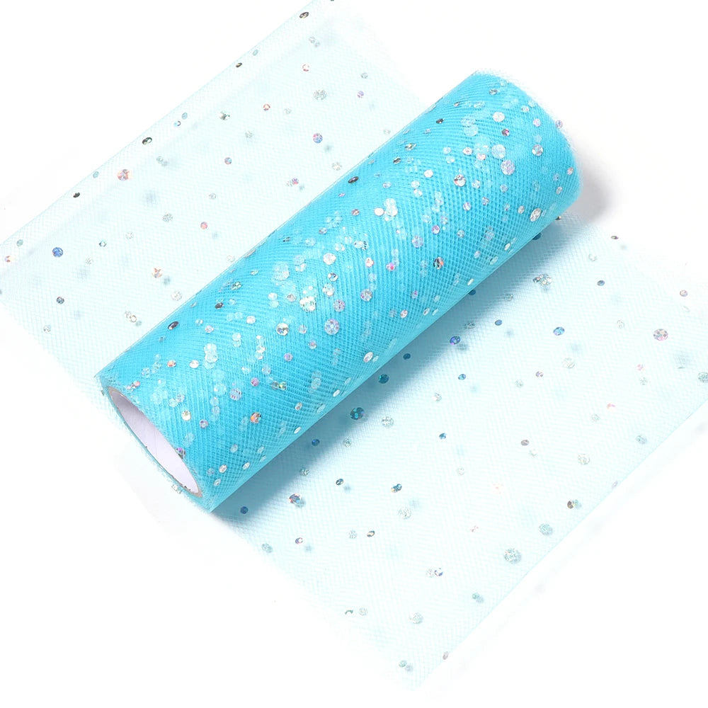 10 Yards Laser Sequin Tulle Glitter Mesh Fabric 15cm DIY Craft Glitter Mesh Fabric PLUSH light blue 15cm