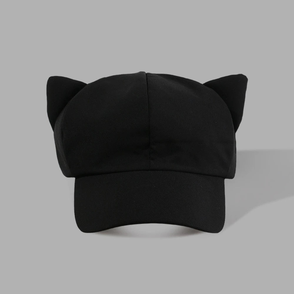 Y2K Cat Ear Baseball Cap – Women's Adjustable Peaked Hat Women's Baseball Cap PLUSH Black
