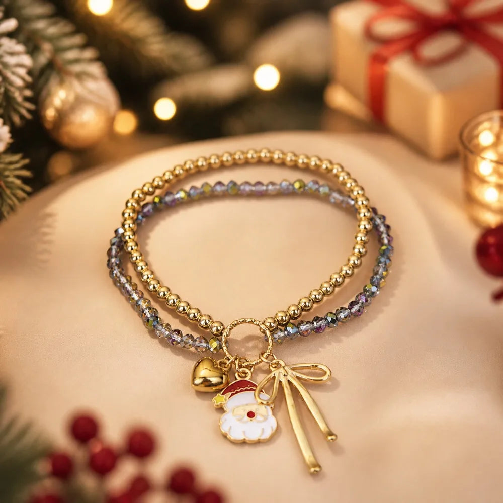Christmas Santa Claus Braided Charm Bracelet – Adjustable Woven Charm Bracelet PLUSH Style 6