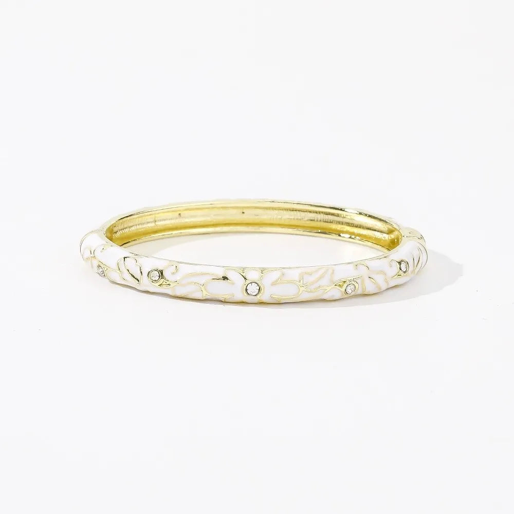Enamel Cloisonné Bangle – Vintage Chinese Flower Bracelet Enamel Bangle PLUSH White