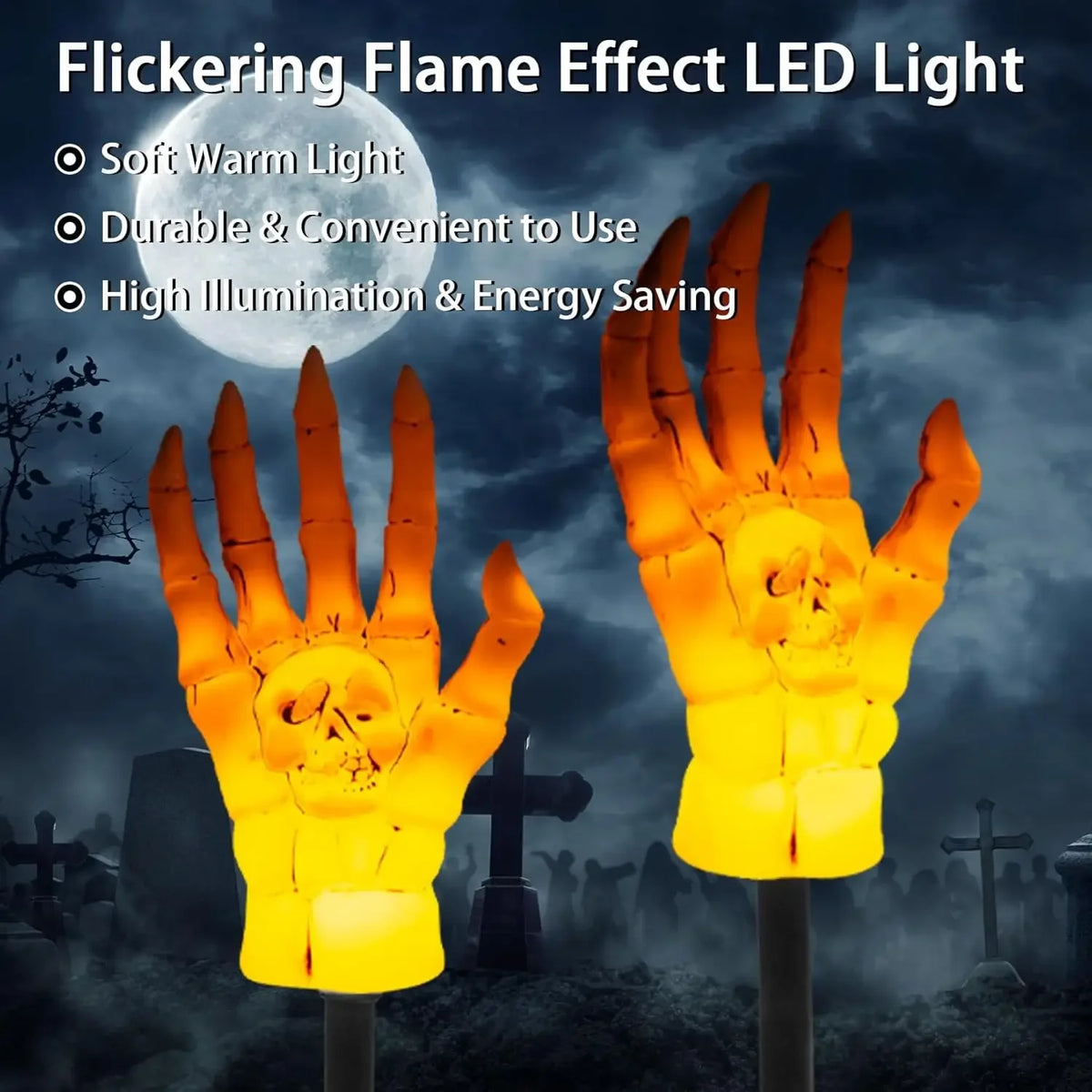 Halloween Skeleton Skull Solar Pathway Lights – LED Flickering Solar Pathway Lights PLUSH