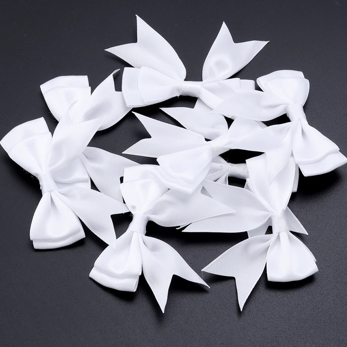 10pcs Satin Ribbon Bows – Colorful Double Layer DIY Bowknot Ribbon Bow Embellishment PLUSH White 6cmx7cm