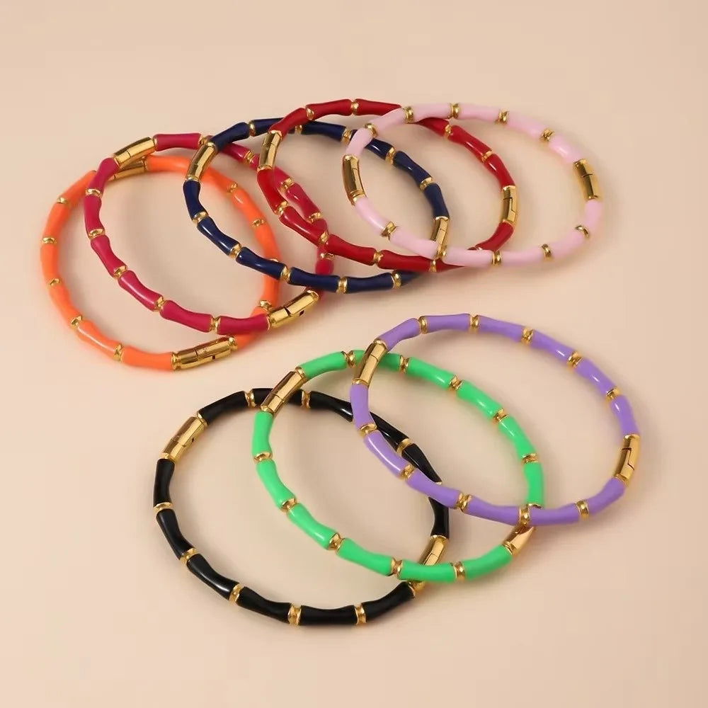 Colorful Bamboo Joint Bangle – Gold Stainless Steel Enamel Bracelet Enamel Bangle Bracelet PLUSH