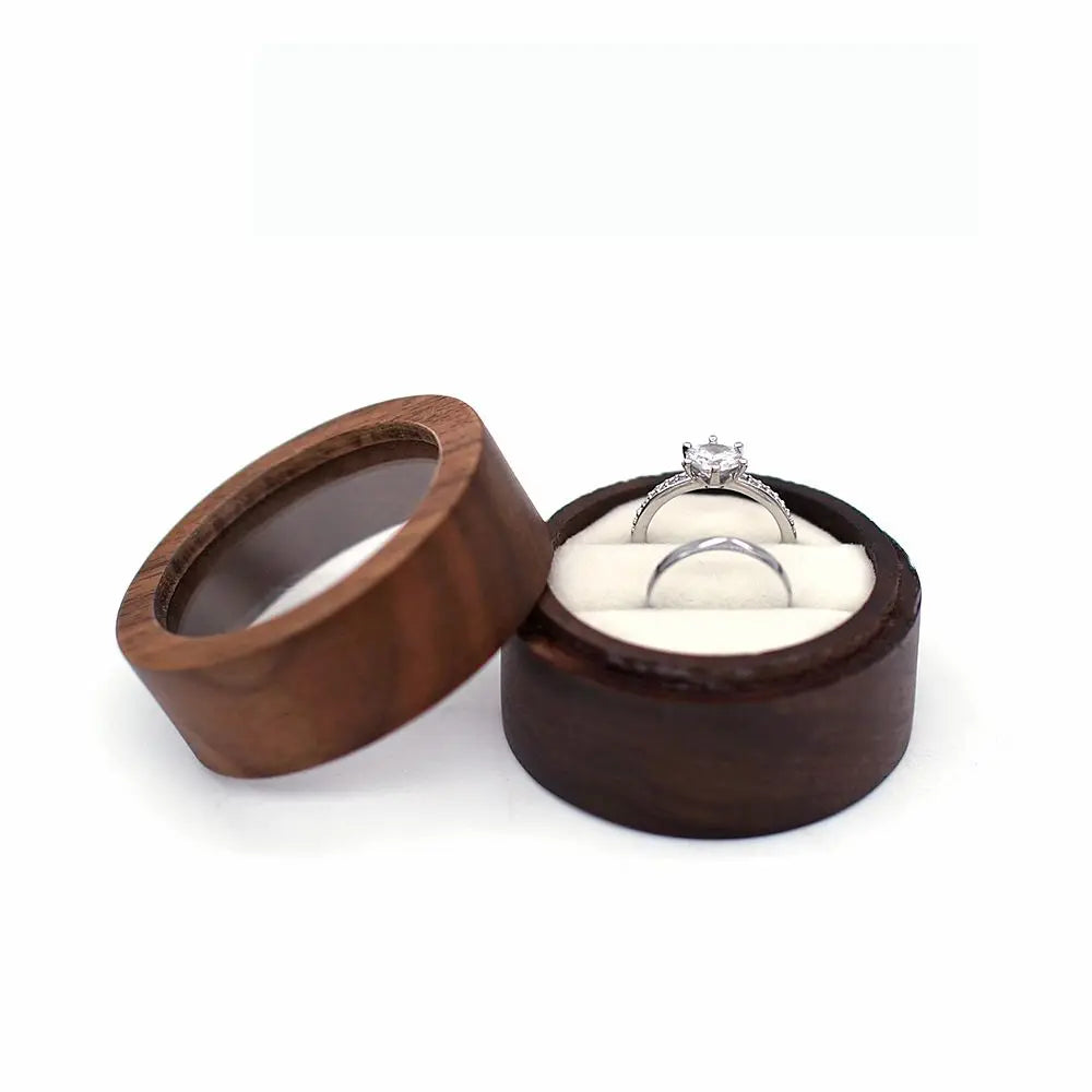 Round Walnut Wood Ring Box – Engagement & Jewelry Gift Case Jewelry Gift Box PLUSH -13