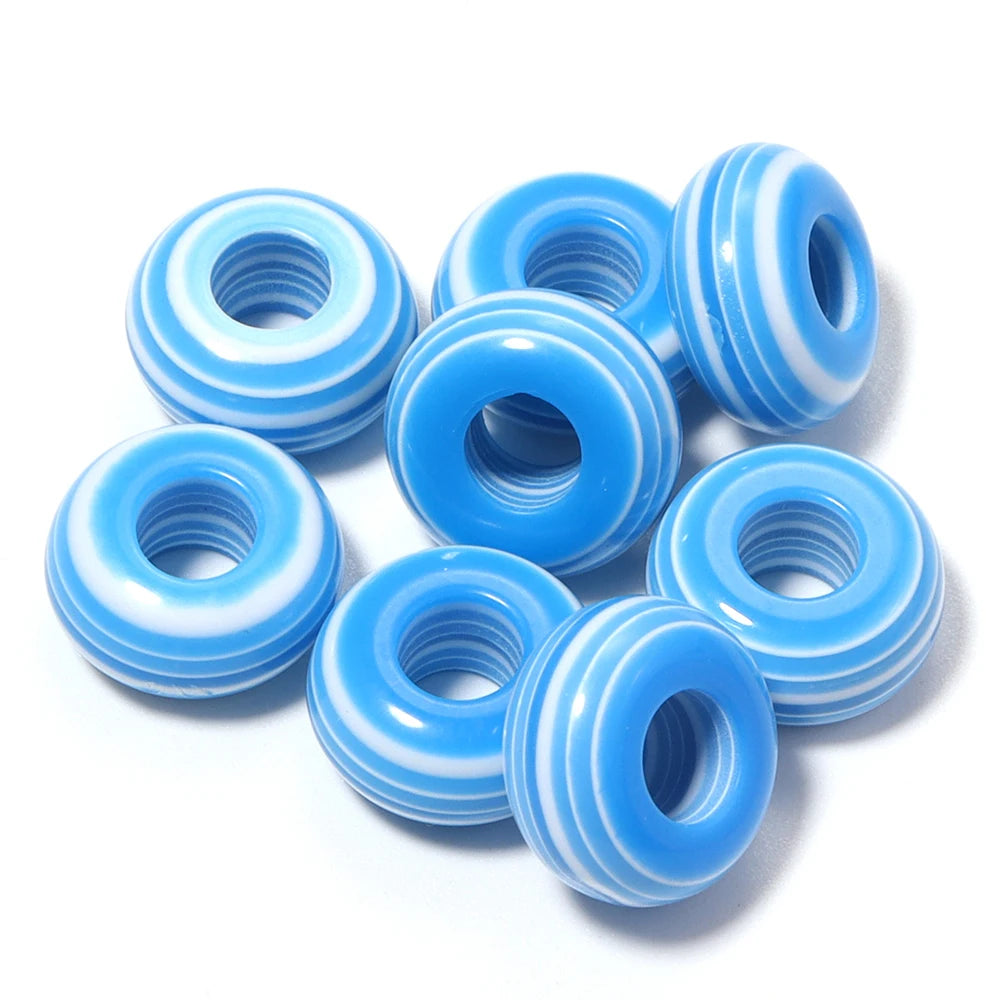 50pcs Rainbow Stripe Resin Flat Big Hole Spacer Beads – DIY Resin Spacer Beads PLUSH blue