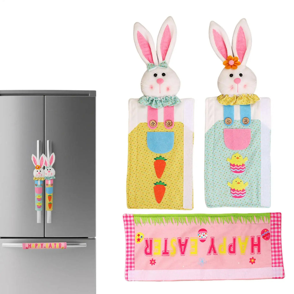 Easter Bunny Fridge Handle Covers 3-Piece Non-Slip Set Appliance Handle Covers PLUSH