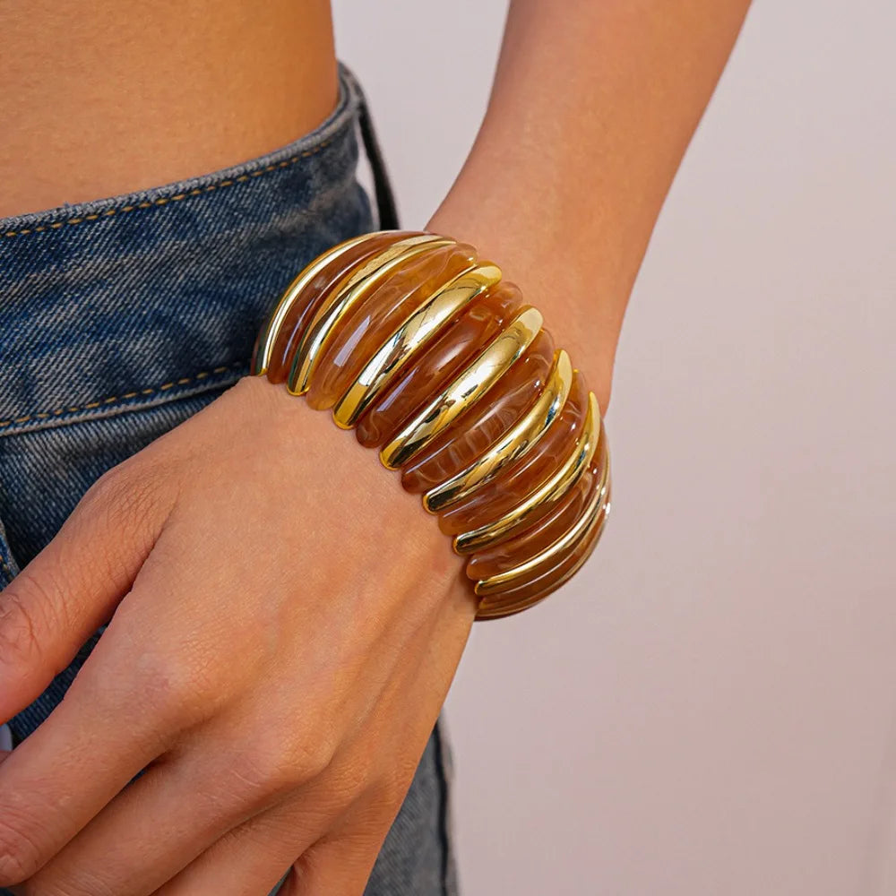 Bohemian Geometric Wide Chunky Acrylic Bangle for Women Chunky Bangle Bracelet PLUSH Light Coffee