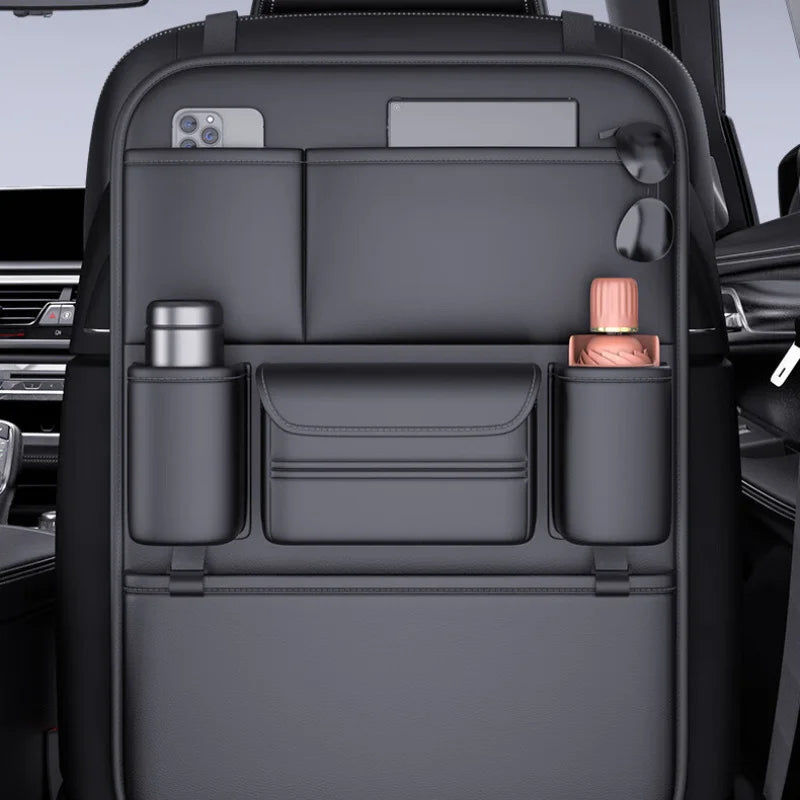 Luxury Faux Leather Car Seat Organizer – Multi-Pocket Black Car Seat Organizer PLUSH