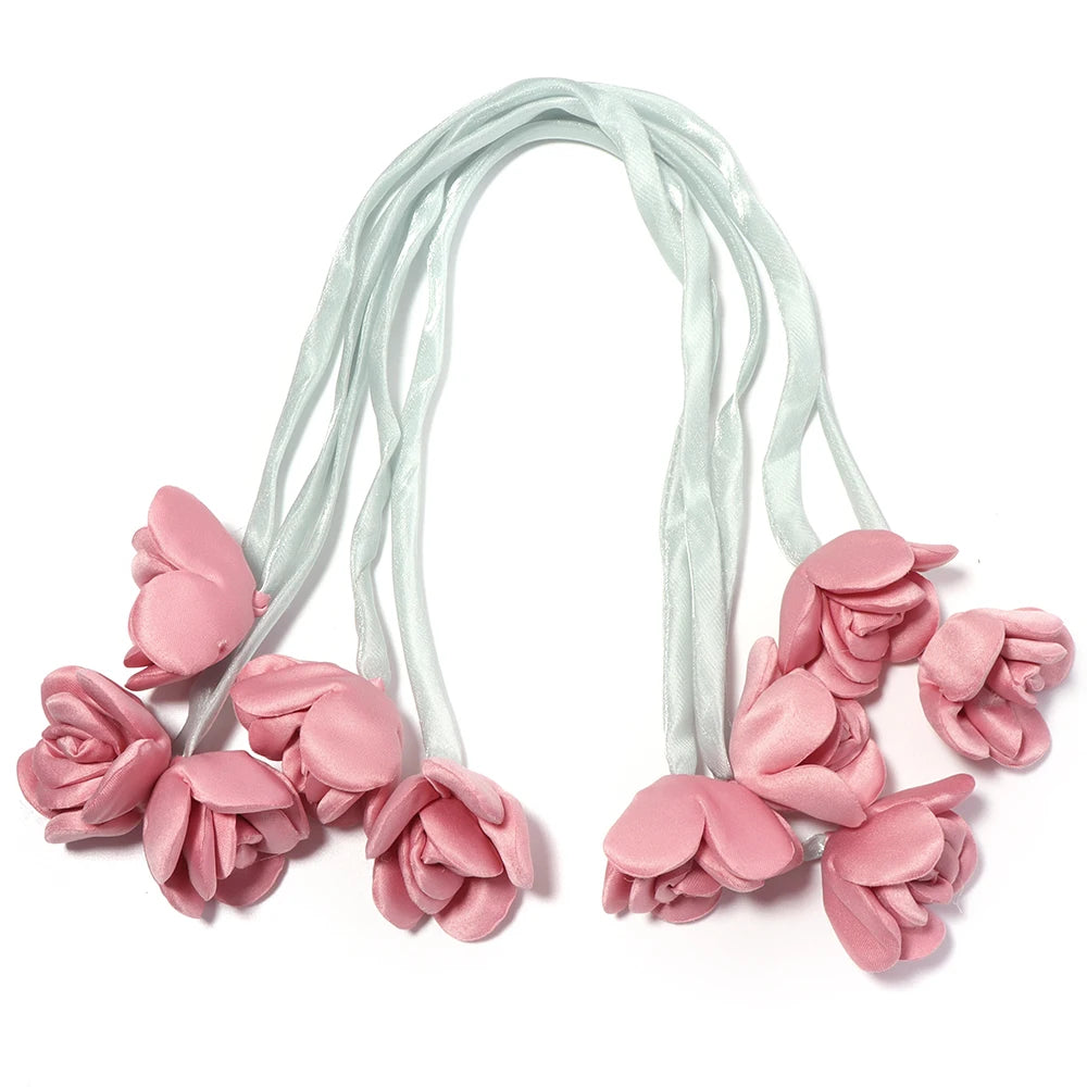 5pcs Satin Ribbon Rose Flower Strings – DIY Hair & Craft Decor Ribbon Flower Trim PLUSH deep pink