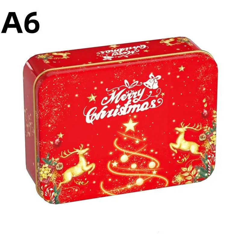 Christmas Tin Can Box – Elk & Santa Candy Cookie Gift Storage Holiday Tin Box PLUSH A6