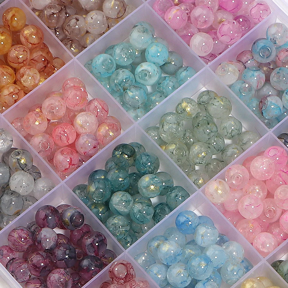50pcs 8mm Ice Crack Gold Foil Glass Beads for DIY Jewelry Glass Spacer Beads PLUSH