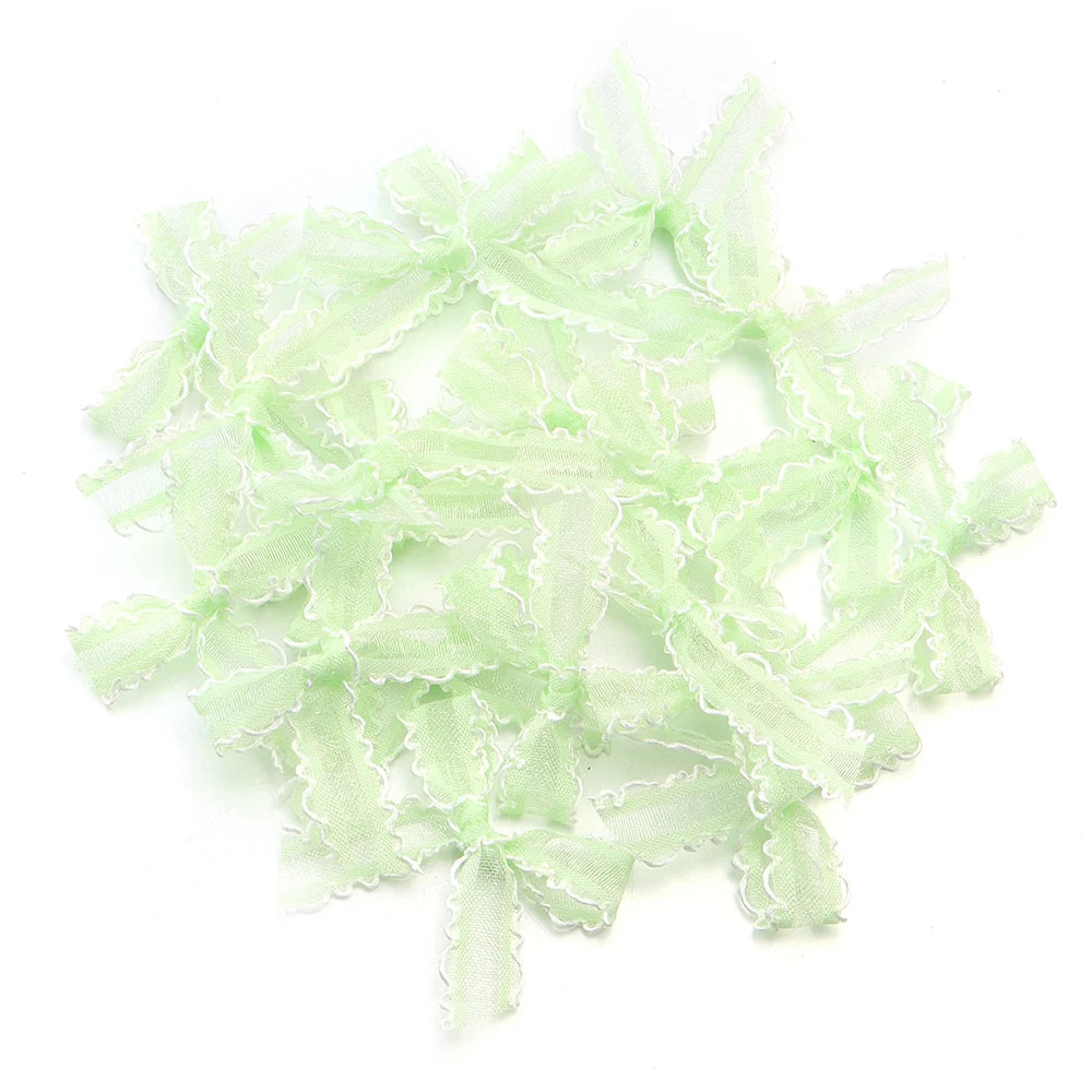 20pcs Mini Satin Ribbon Bows – Colorful DIY Craft Bowknots Ribbon Craft Bows PLUSH Light Green 3.5X4cm
