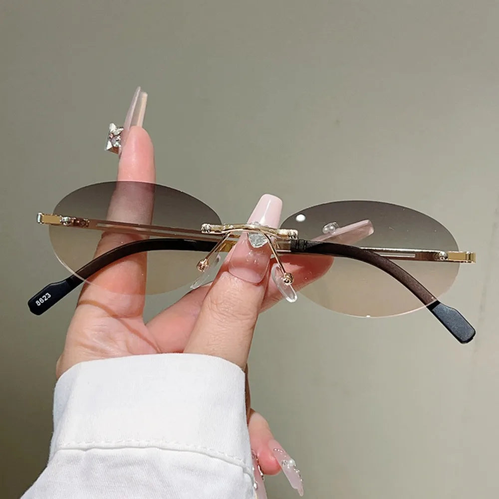 Vintage Rimless Oval Sunglasses – Retro Gradient Women's Shades Rimless Oval Sunglasses PLUSH Style 3 WHITE