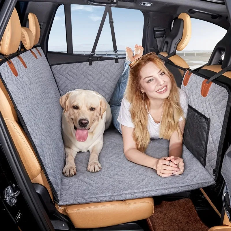 Gray Waterproof Dog Car Seat Hammock Cover – Heavy Duty Pet Car Seat Cover PLUSH