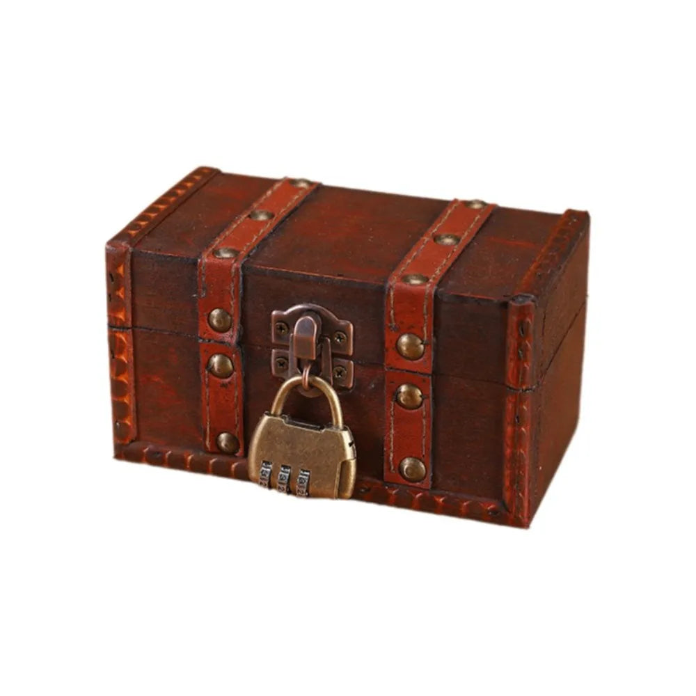 Vintage Wooden Treasure Chest Jewelry Box with Lock – Retro Jewelry Storage Box PLUSH Style-7